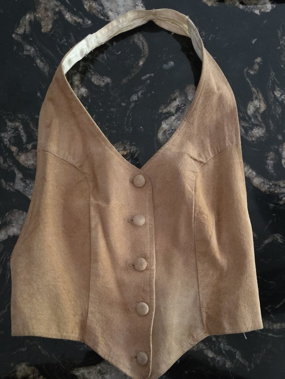 Women's Tan Suede Button-Front Halter Vest